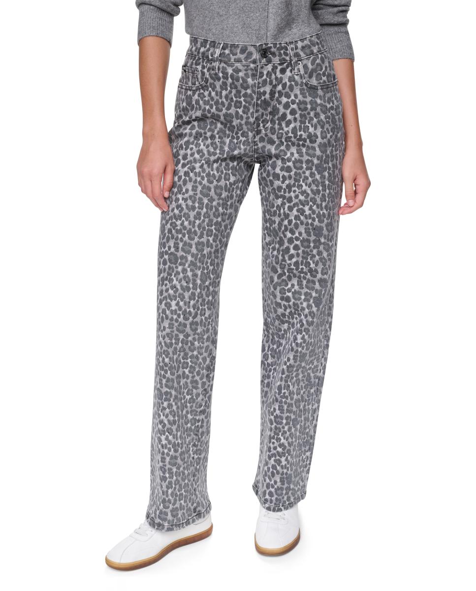 Vaqueros rectos de mujer de tiro medio y cierre de cremallera con estampado de animal print - Dkny Jeans - Gris Gris-2