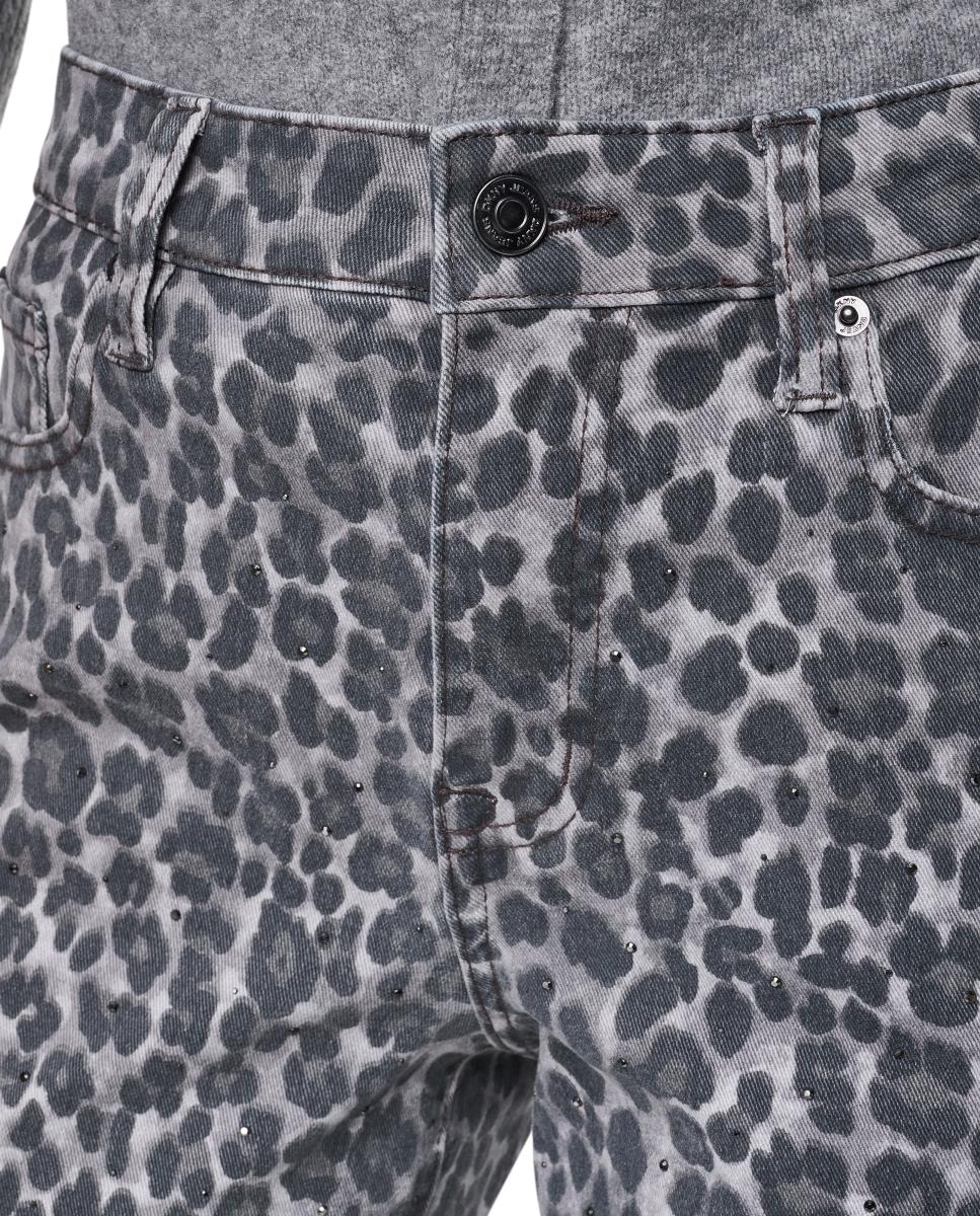 Vaqueros rectos de mujer de tiro medio y cierre de cremallera con estampado de animal print - Dkny Jeans - Gris Gris-5
