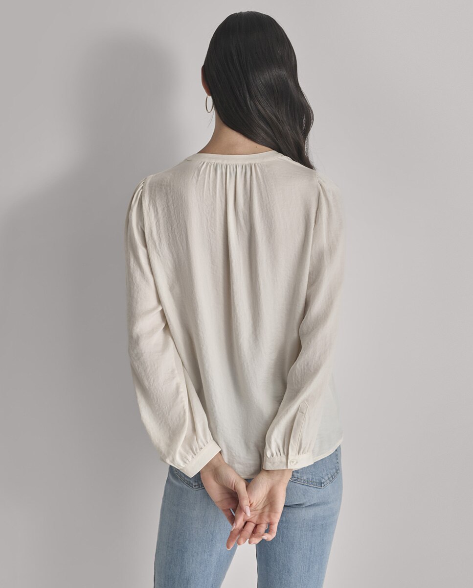 Blusa com decote redondo e manga comprida Creme-2