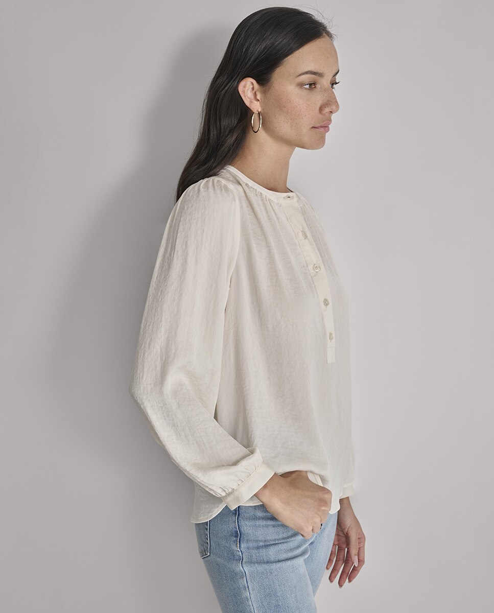 Blusa com decote redondo e manga comprida Creme-3