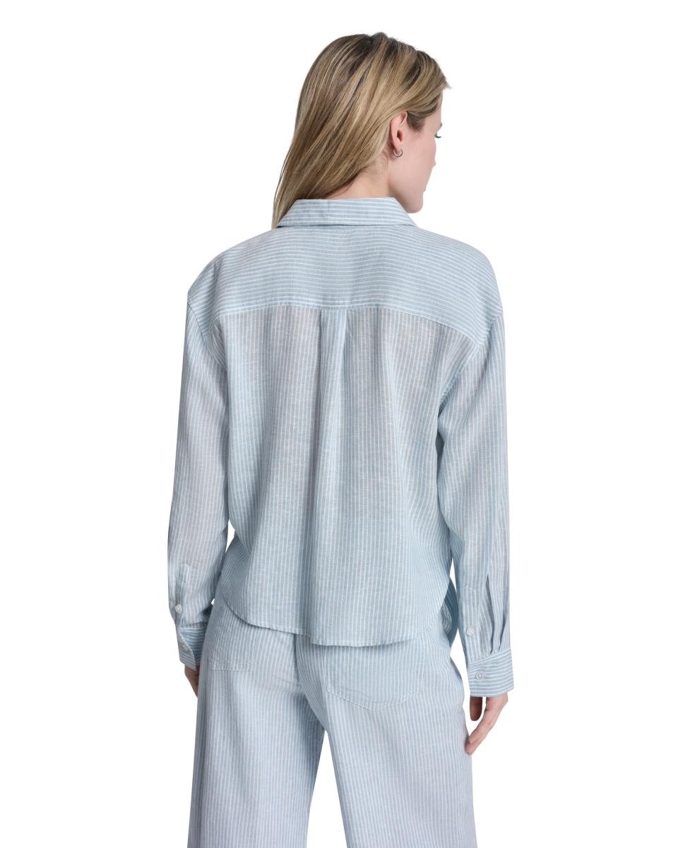 Camisa com Bolsos à Frente Azul-2