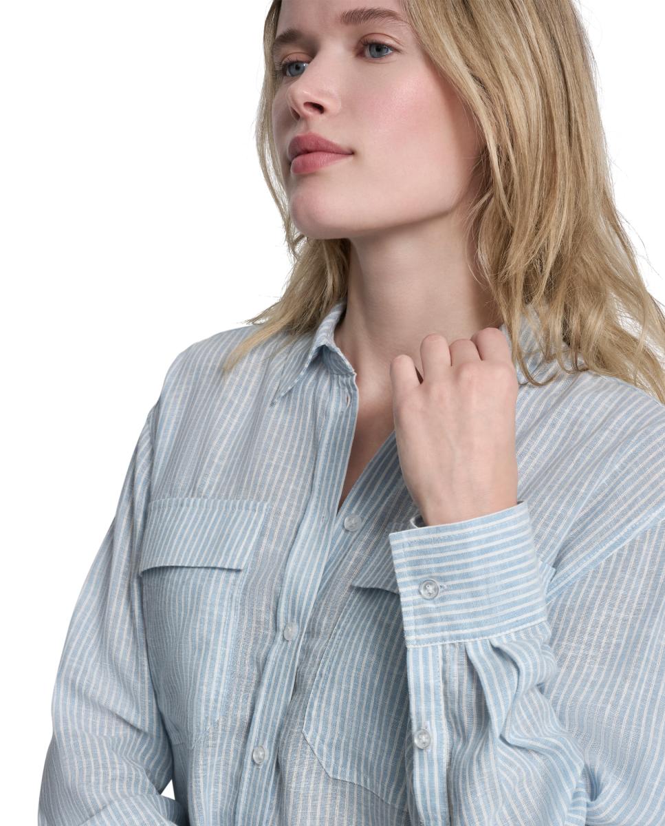 Camisa com Bolsos à Frente Azul-4