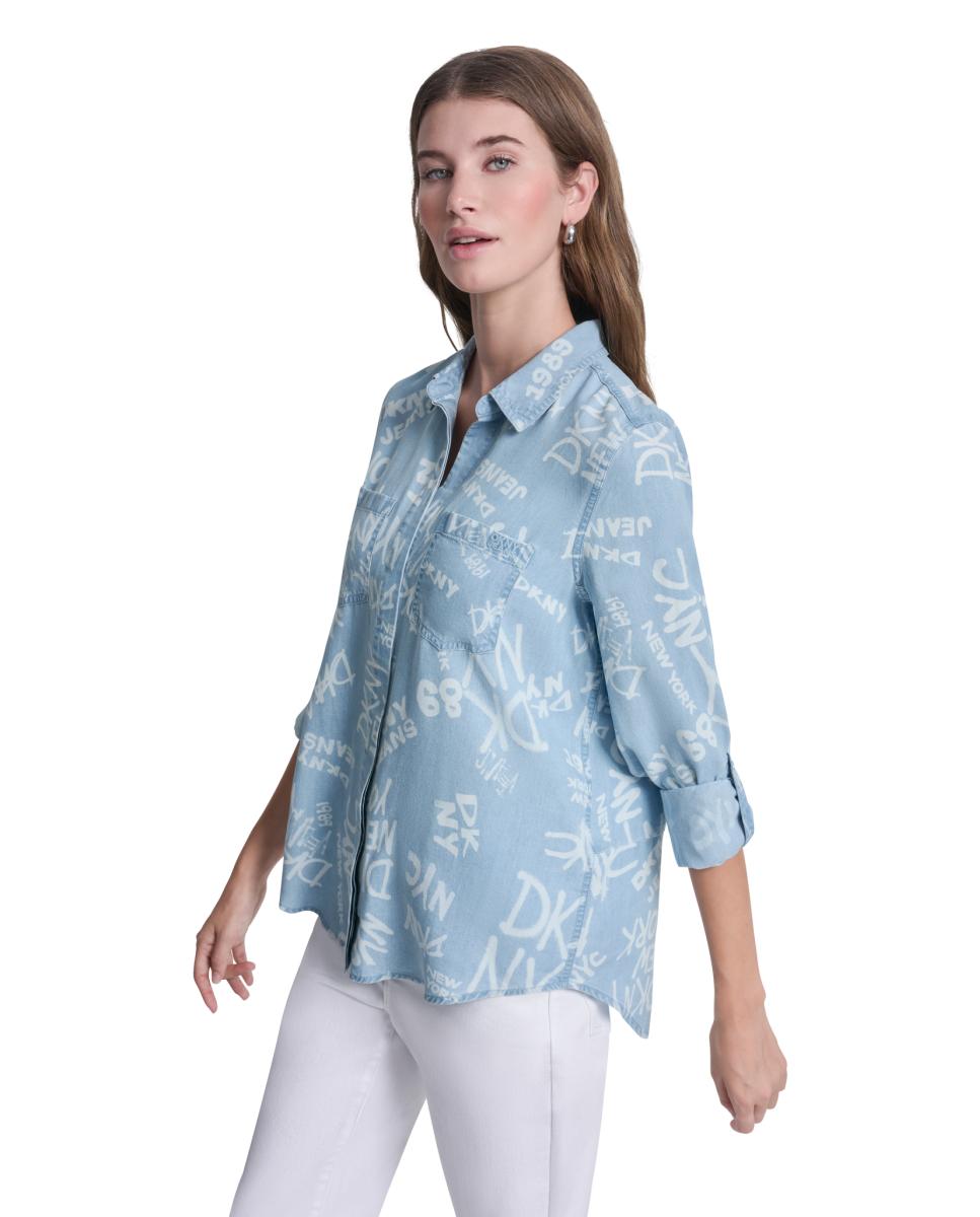Camisa com detalhe de grafitti Azul-3
