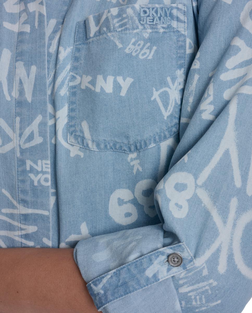 Camisa com detalhe de grafitti Azul-4