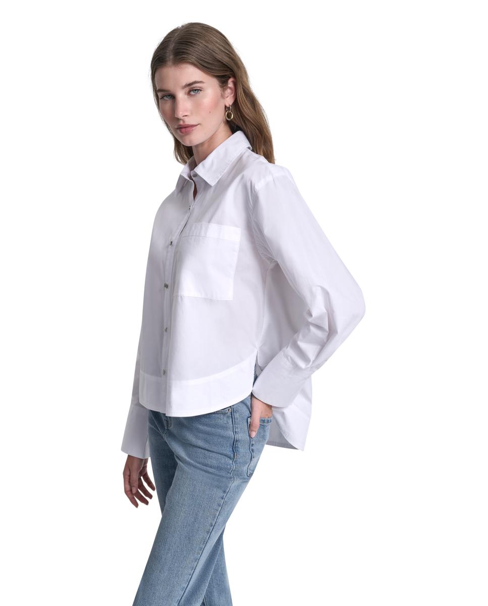 Camisa de mulher com manga comprida Branco-1