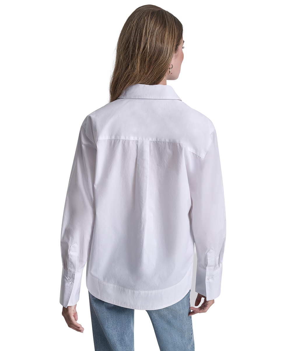 Camisa de mulher com manga comprida Branco-2