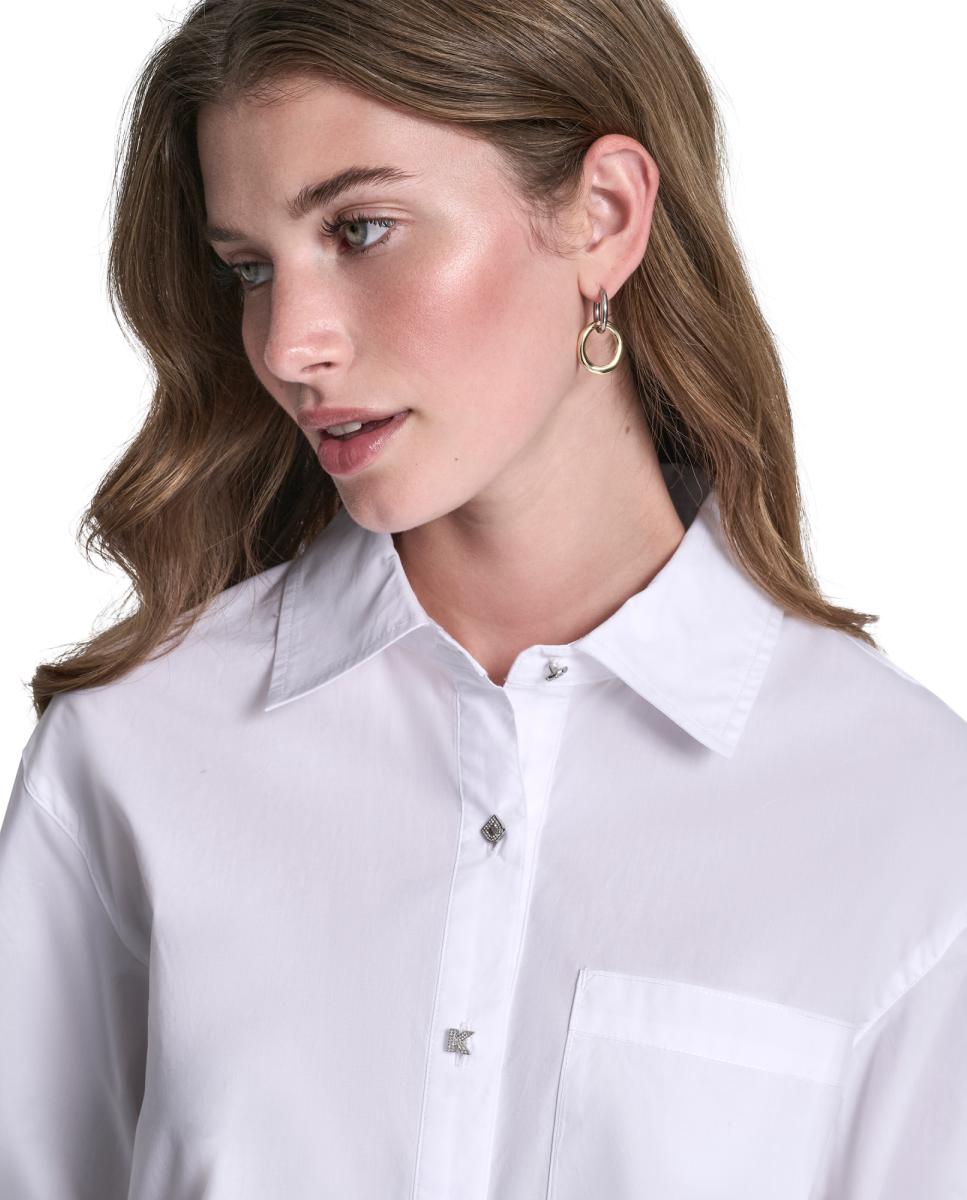 Camisa de mulher com manga comprida Branco-4