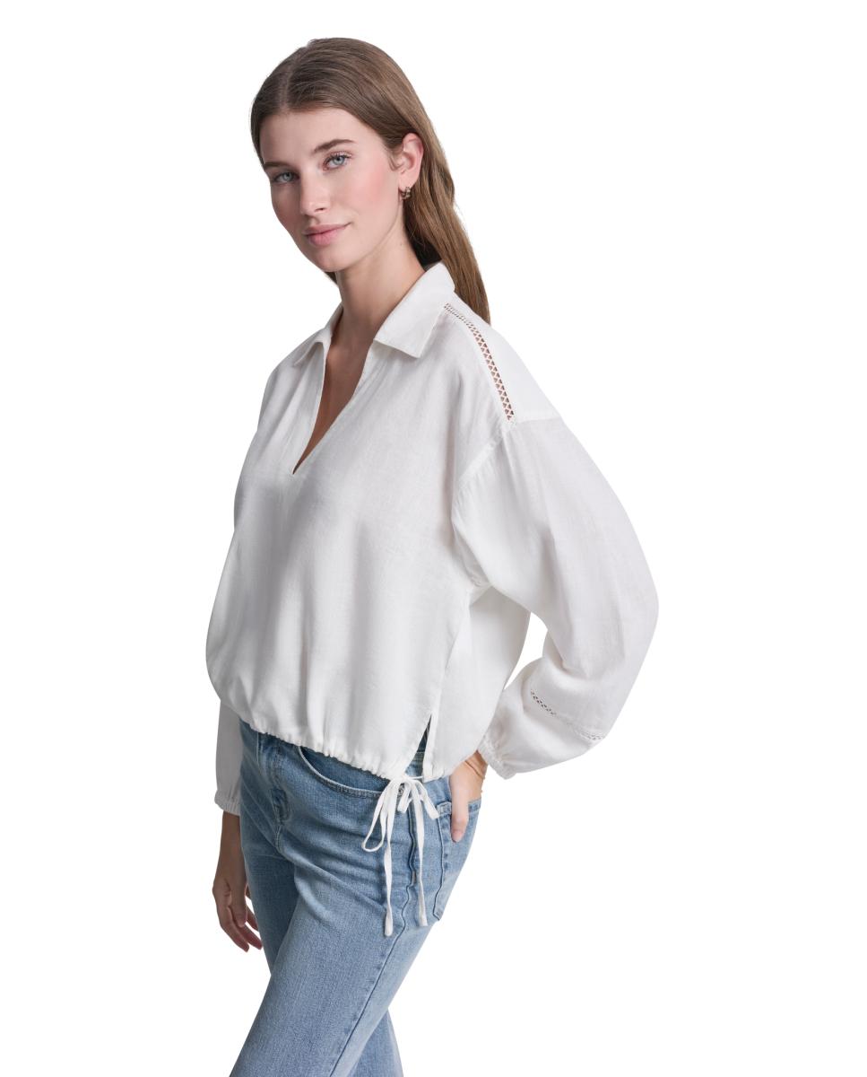 Camisa com decote em V Branco-3