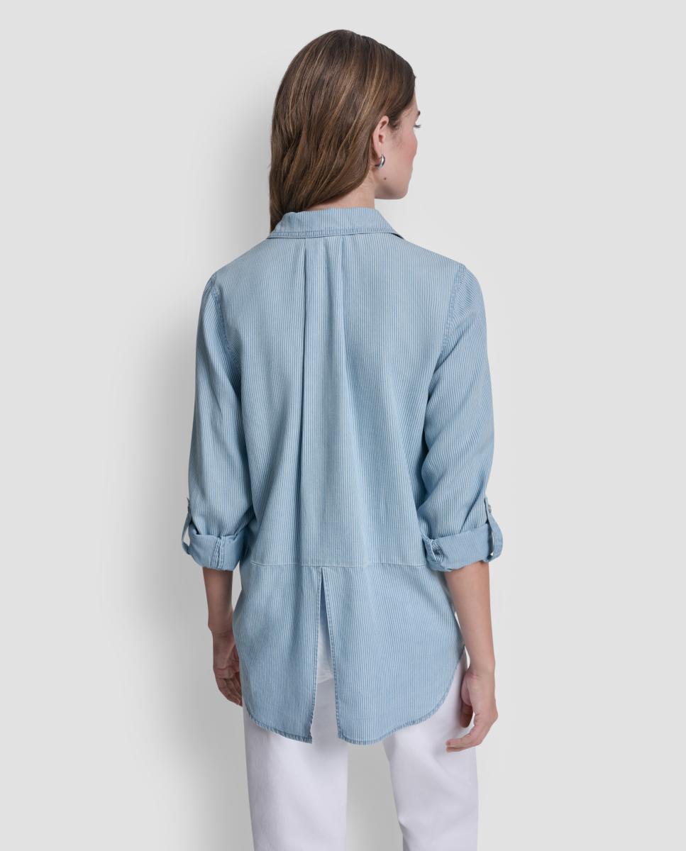 Camisa de tencel Azul-2