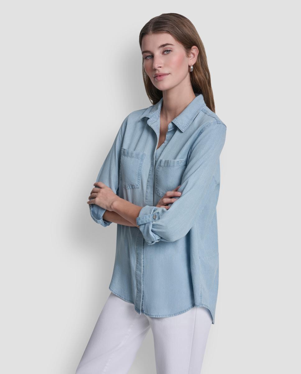 Camisa de tencel Azul-3