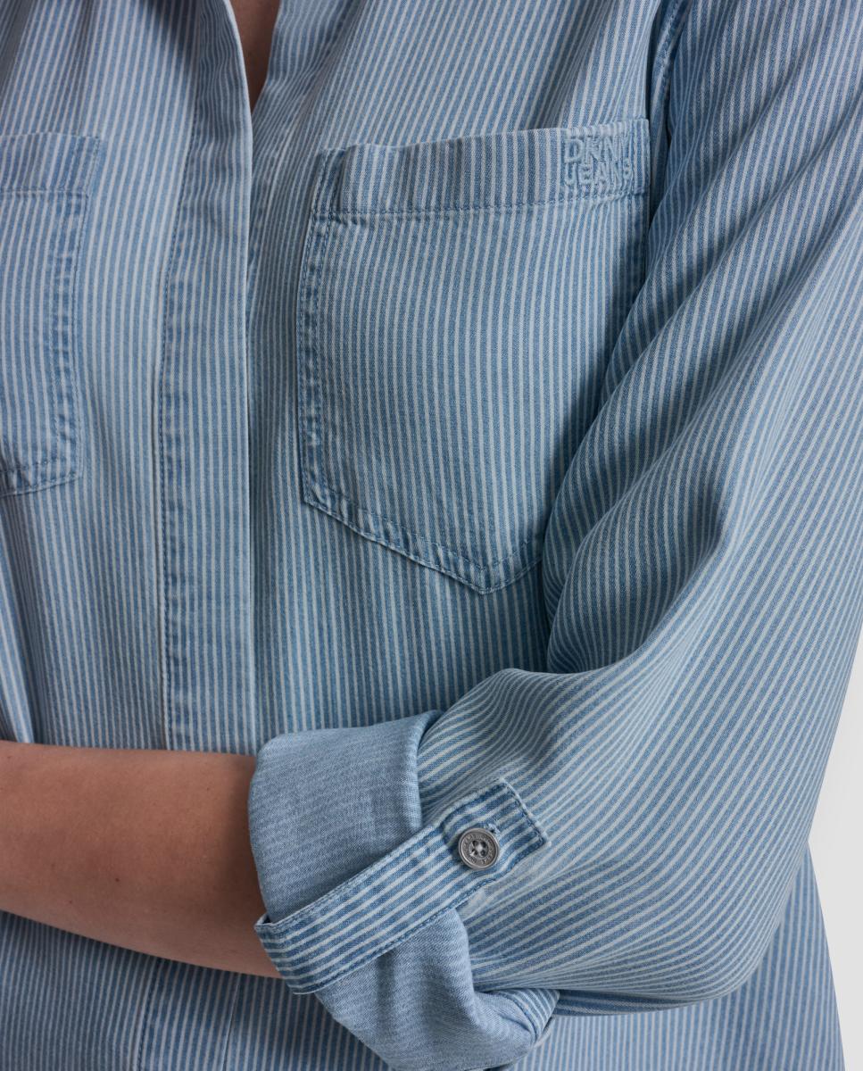 Camisa de tencel Azul-4