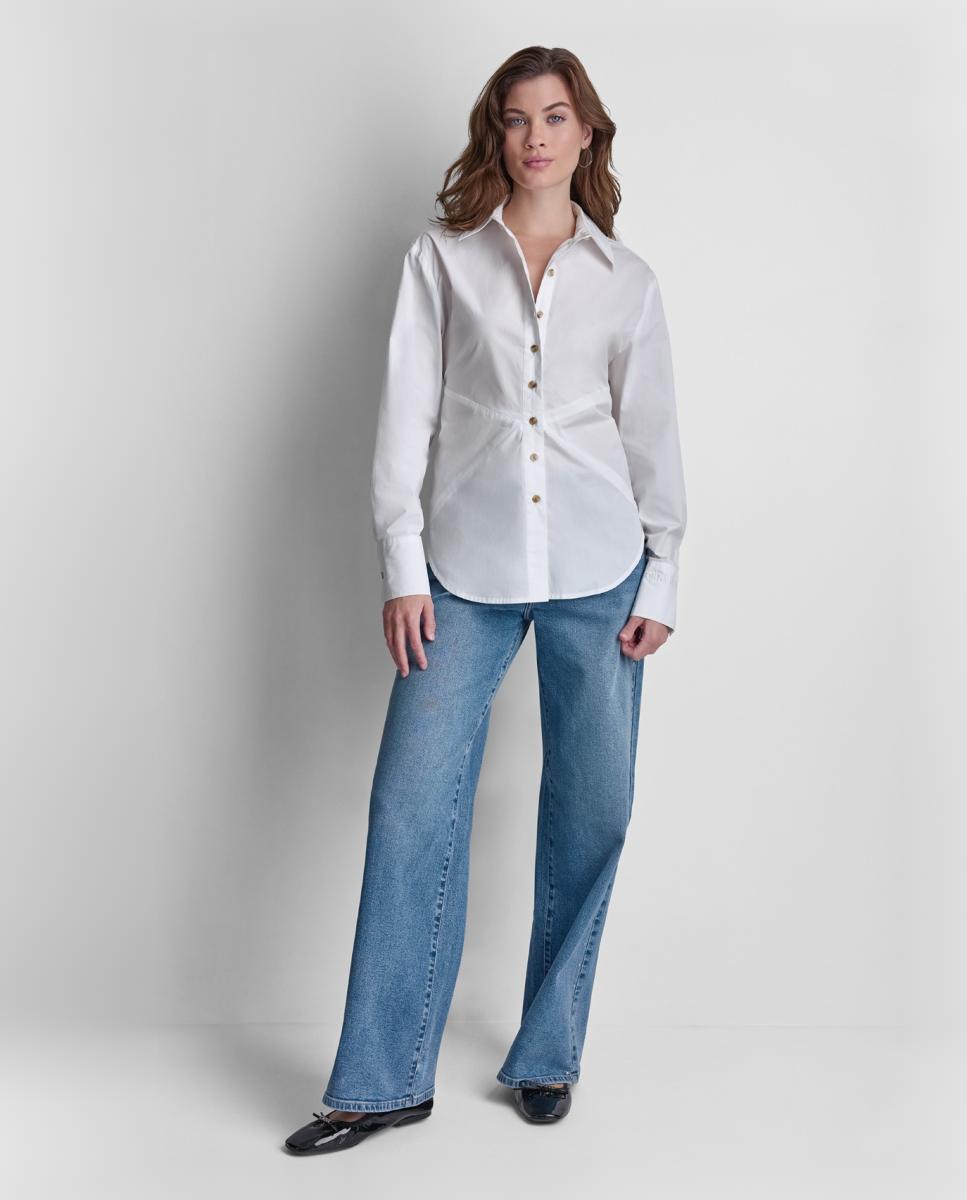 Camisa com Fecho de Botões e Detalhe de Abertura nas Costas Branco-3