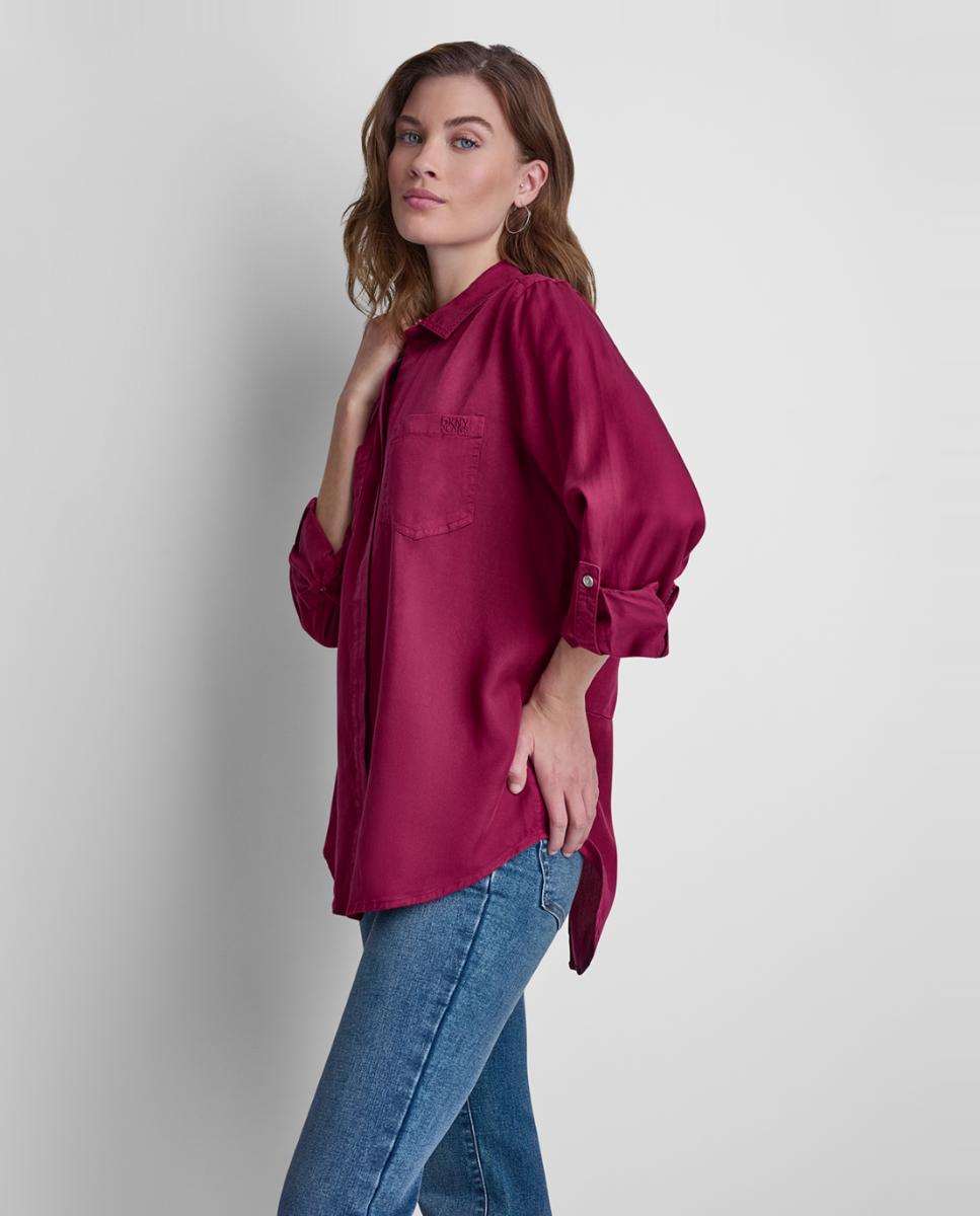 Camisa Fluida com Fecho de Botões Bordeaux-5