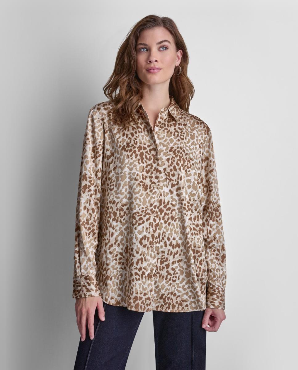 Imagem 0 de Camisa Fluida com Fecho de Botões e Animal Print