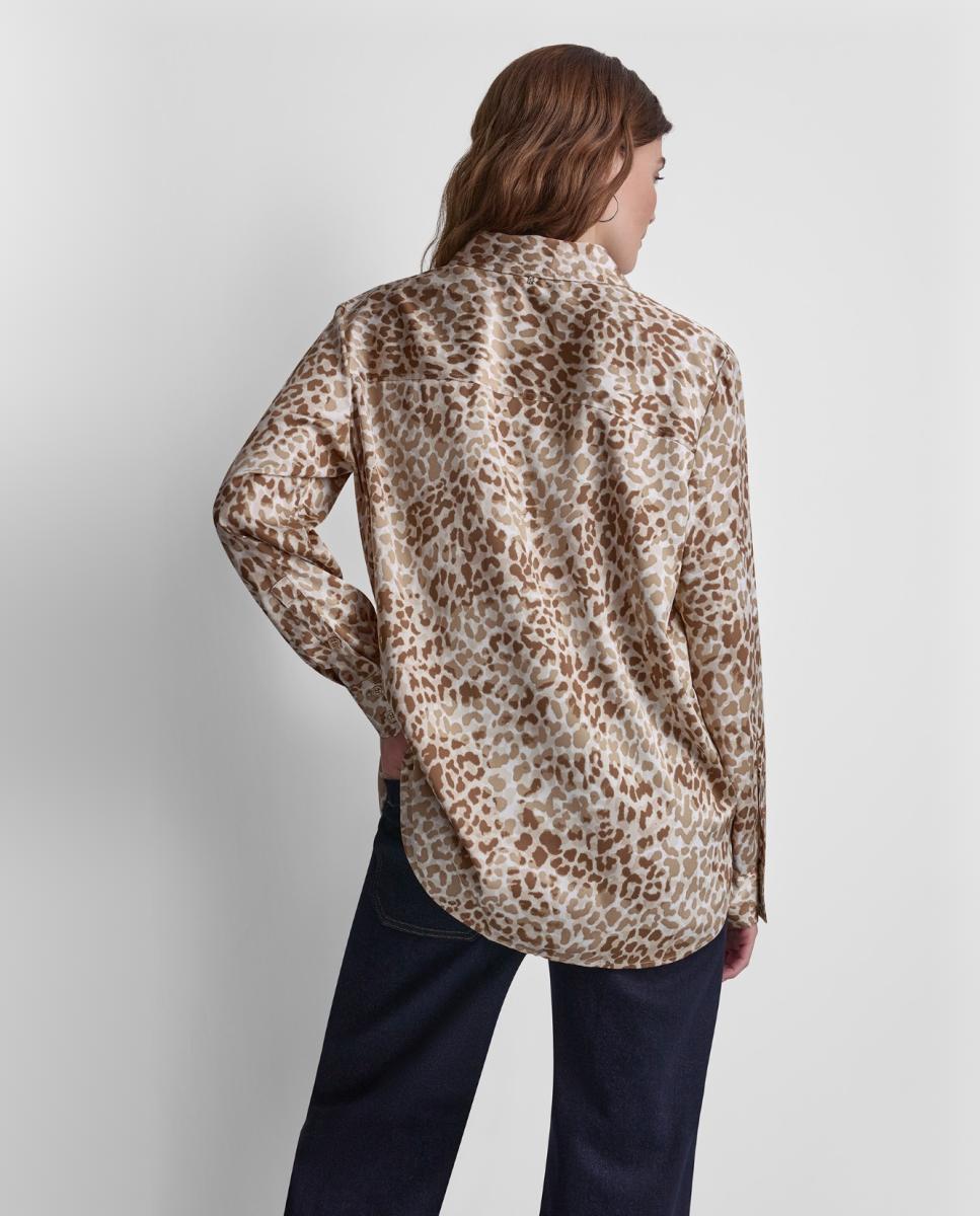 Camisa Fluida com Fecho de Botões e Animal Print Multicolor-3