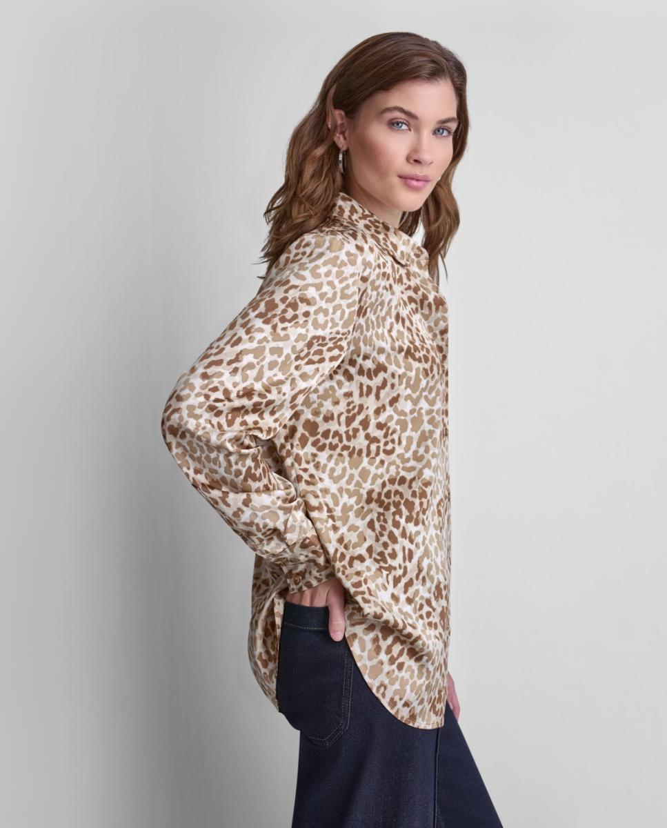 Camisa Fluida com Fecho de Botões e Animal Print Multicolor-4