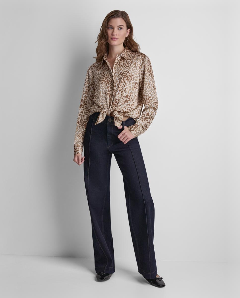 Camisa Fluida com Fecho de Botões e Animal Print Multicolor-5
