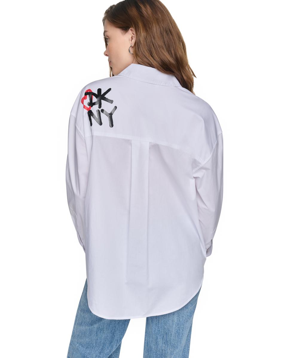 Camisa de Manga Comprida com Fecho de Botões com Detalhe de Logótipo no Bolso Branco-3