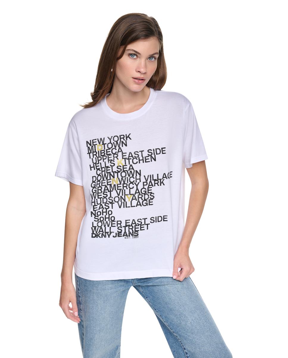 Imagem 0 de T-shirt de Manga Curta e Decote Redondo com Texto à Frente