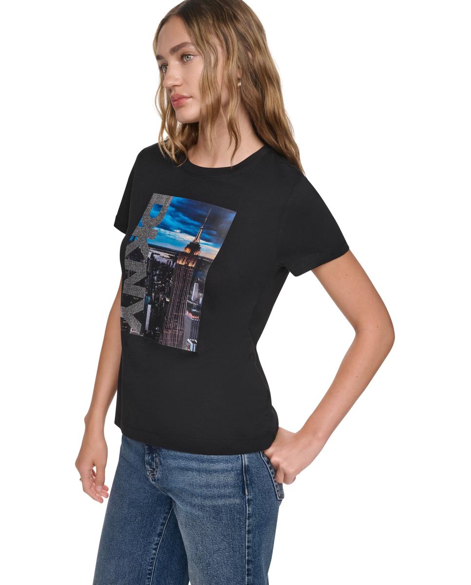 T-shirt de Manga Curta, Decote Redondo e Estampado Gráfico Impresso à Frente Multicolor-3