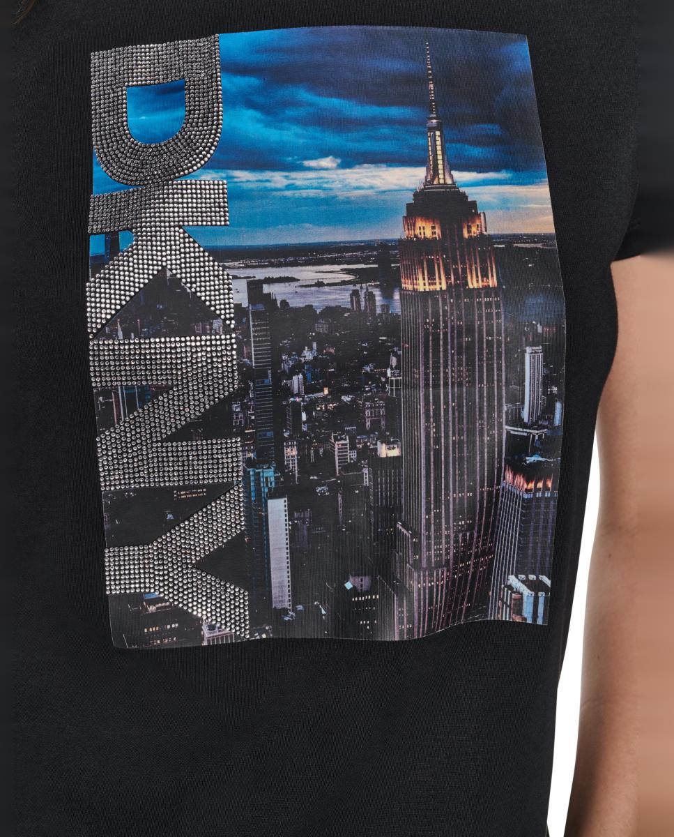 T-shirt de Manga Curta, Decote Redondo e Estampado Gráfico Impresso à Frente Multicolor-5