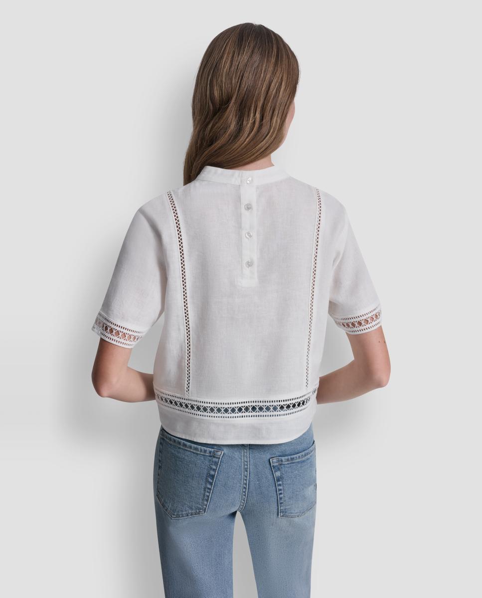 Blusa de manga curta com detalhe de aberturas Branco-2