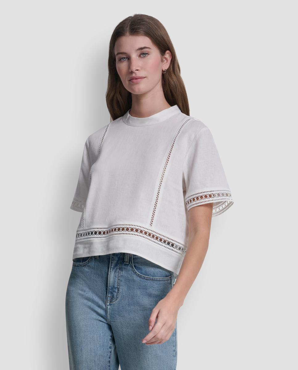 Blusa de manga curta com detalhe de aberturas Branco-3
