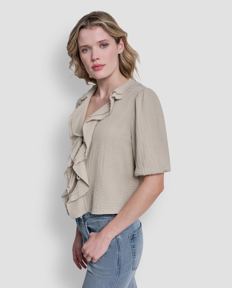 Blusa com Folhos à Frente Azul-claro-3