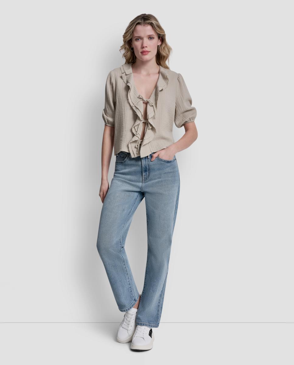 Blusa com Folhos à Frente Azul-claro-6