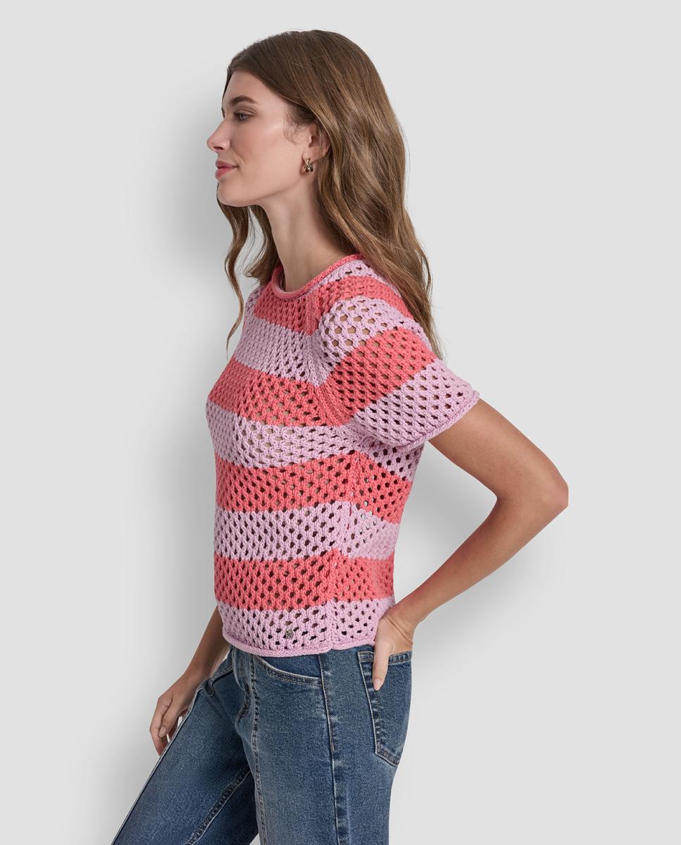 Top de crochet às riscas Multicolor-1
