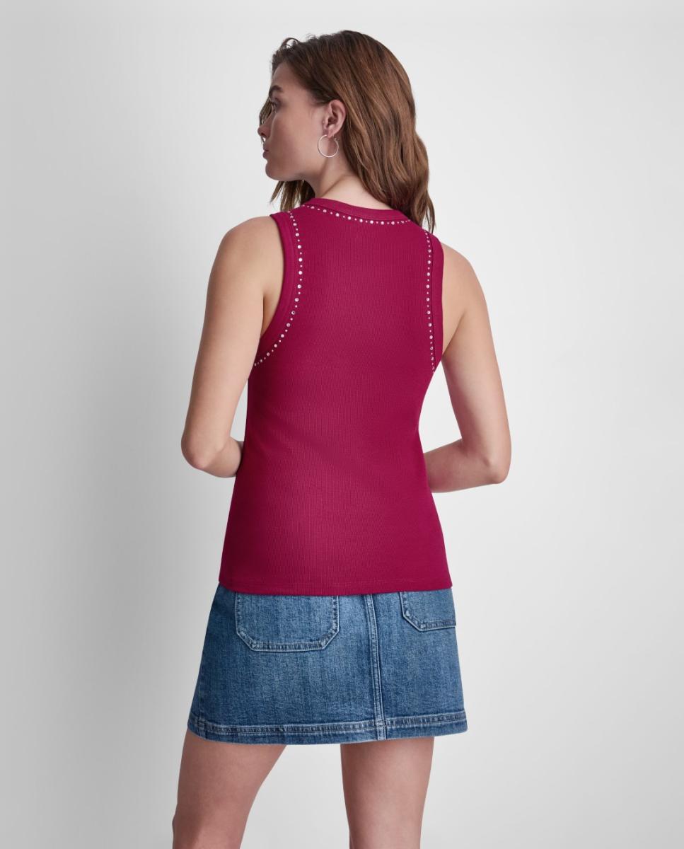 Top sem Mangas com Decote Redondo e Detalhe de Tachas Bordeaux-2