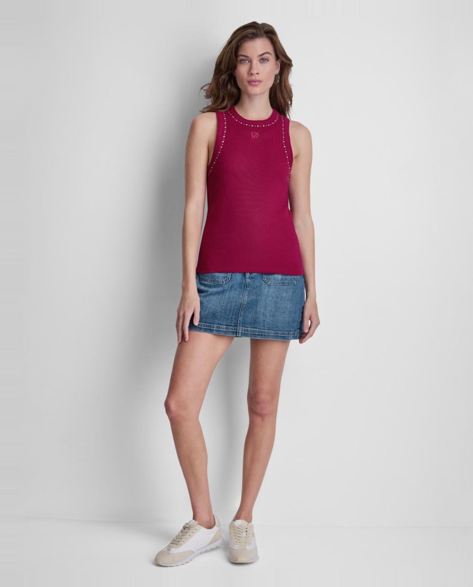 Top sem Mangas com Decote Redondo e Detalhe de Tachas Bordeaux-4