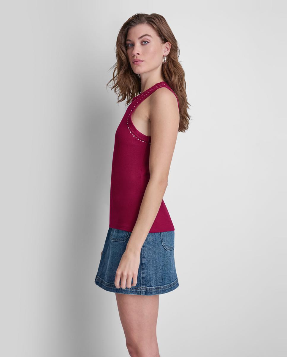 Top sem Mangas com Decote Redondo e Detalhe de Tachas Bordeaux-5