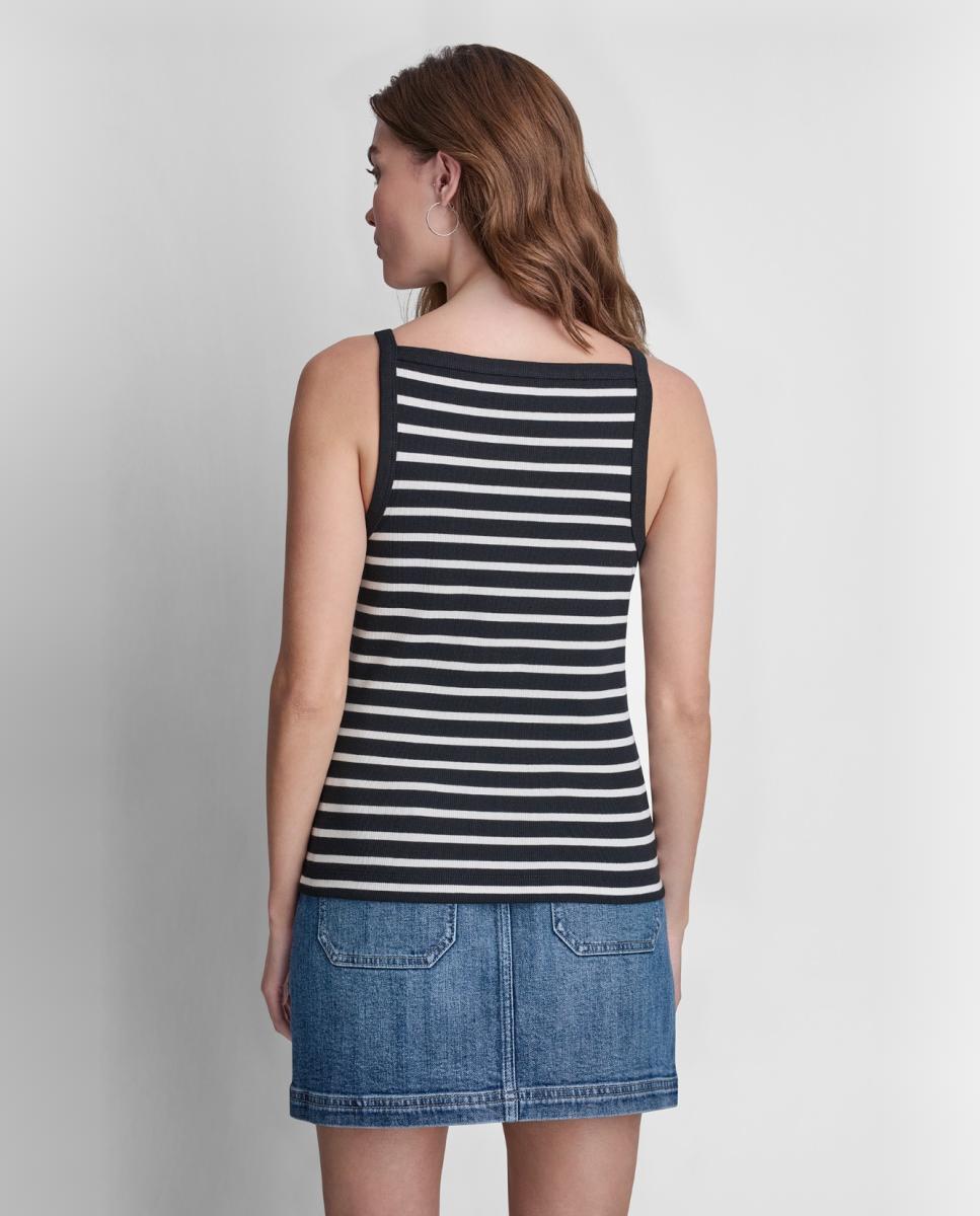 T-shirt de Alças com Decote à Barco e Estampado de Marinheiro Multicolor-3