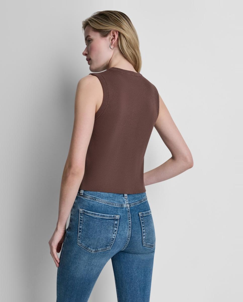 Top de mujer sin mangas con cierre de botones y detalle de banda lateral con logotipo - Dkny Jeans - Marrón oscuro Marrón oscuro-2