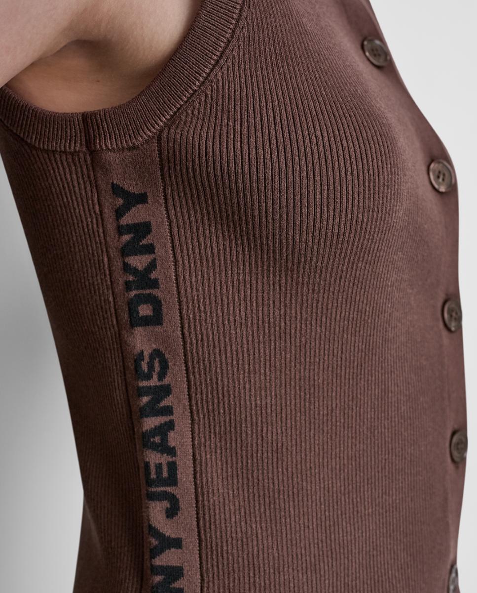 Top de mujer sin mangas con cierre de botones y detalle de banda lateral con logotipo - Dkny Jeans - Marrón oscuro Marrón oscuro-4