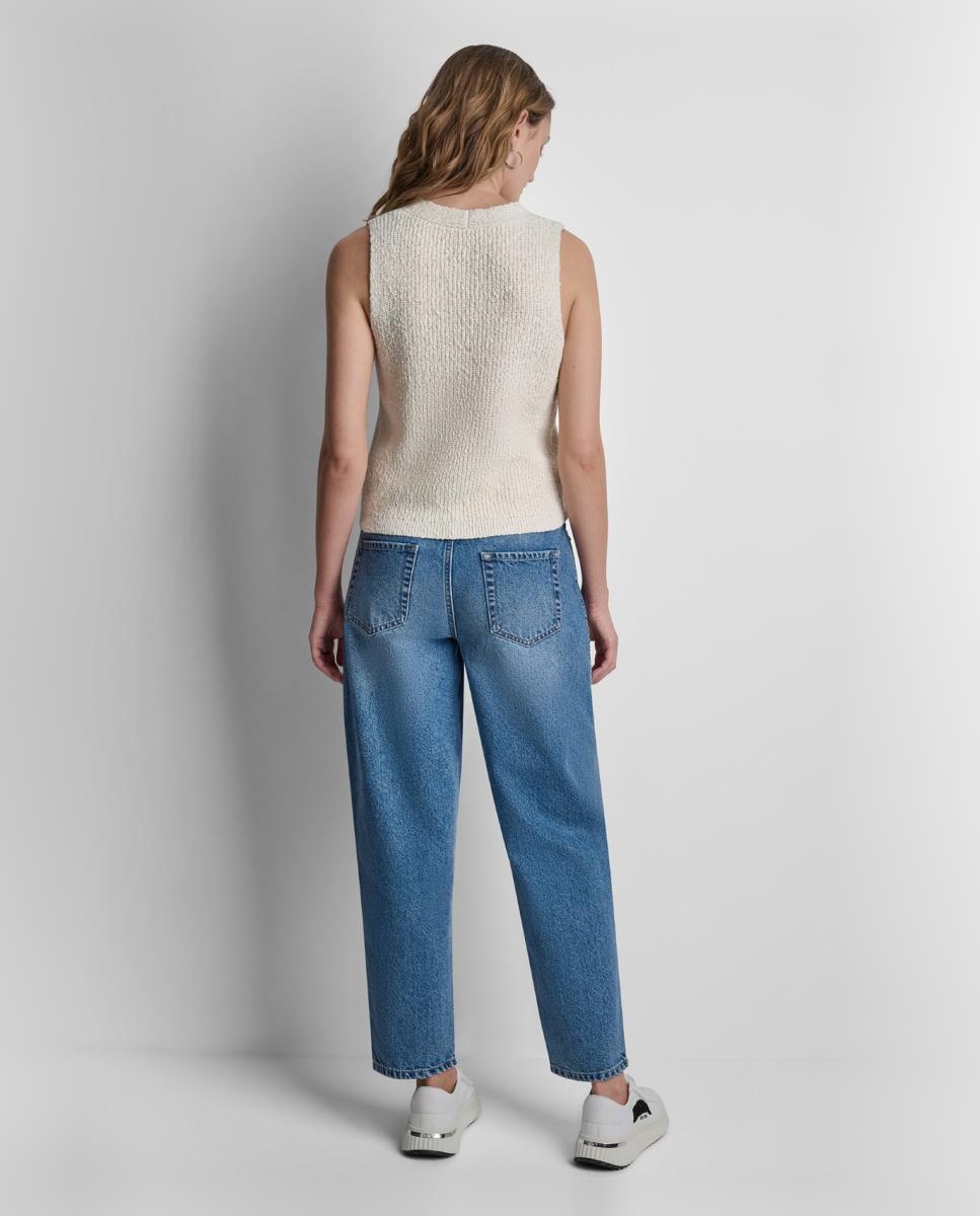 Top de mujer sin mangas y escote de pico - Dkny Jeans - Crema Crema-2