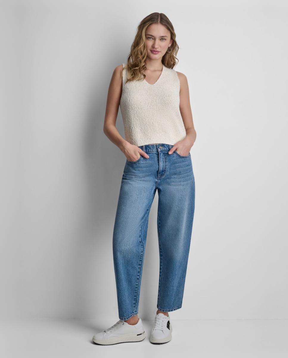 Top de mujer sin mangas y escote de pico - Dkny Jeans - Crema Crema-3