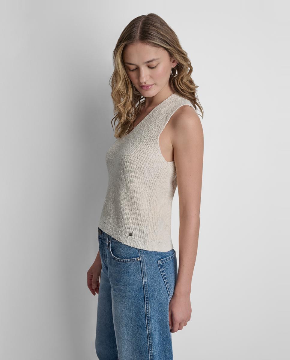 Top de mujer sin mangas y escote de pico - Dkny Jeans - Crema Crema-4