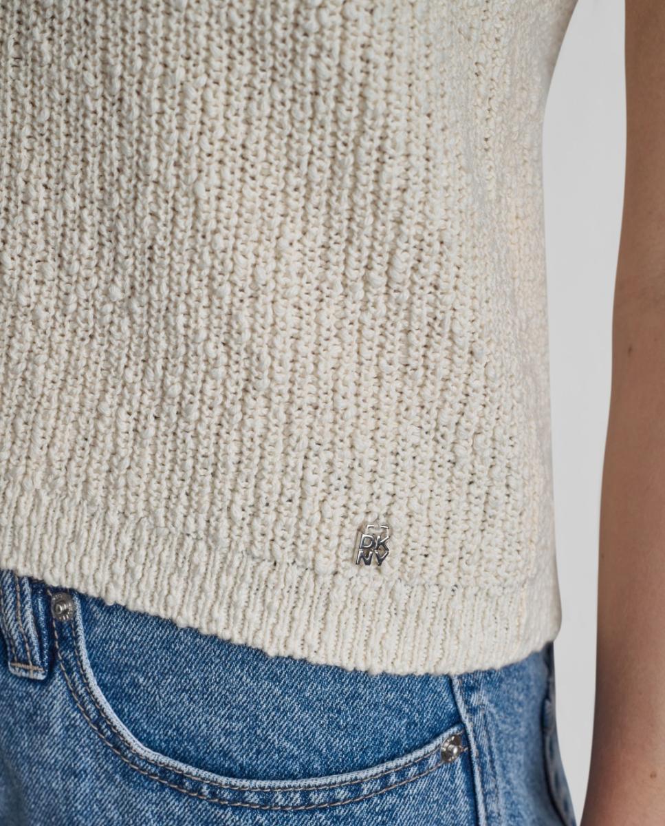 Top de mujer sin mangas y escote de pico - Dkny Jeans - Crema Crema-5