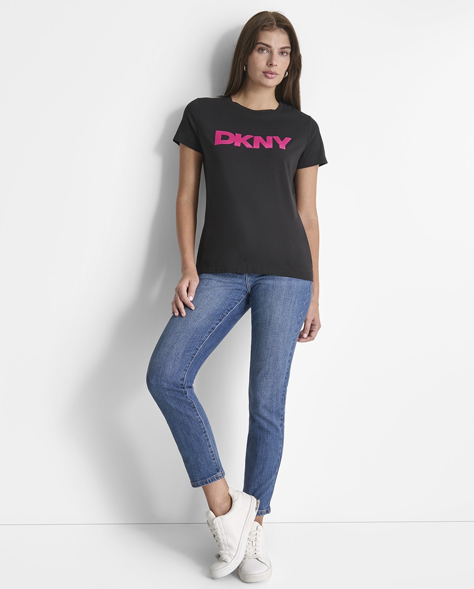 T-shirt de Decote Redondo e Logótipo Flocado à Frente Multicolor-5