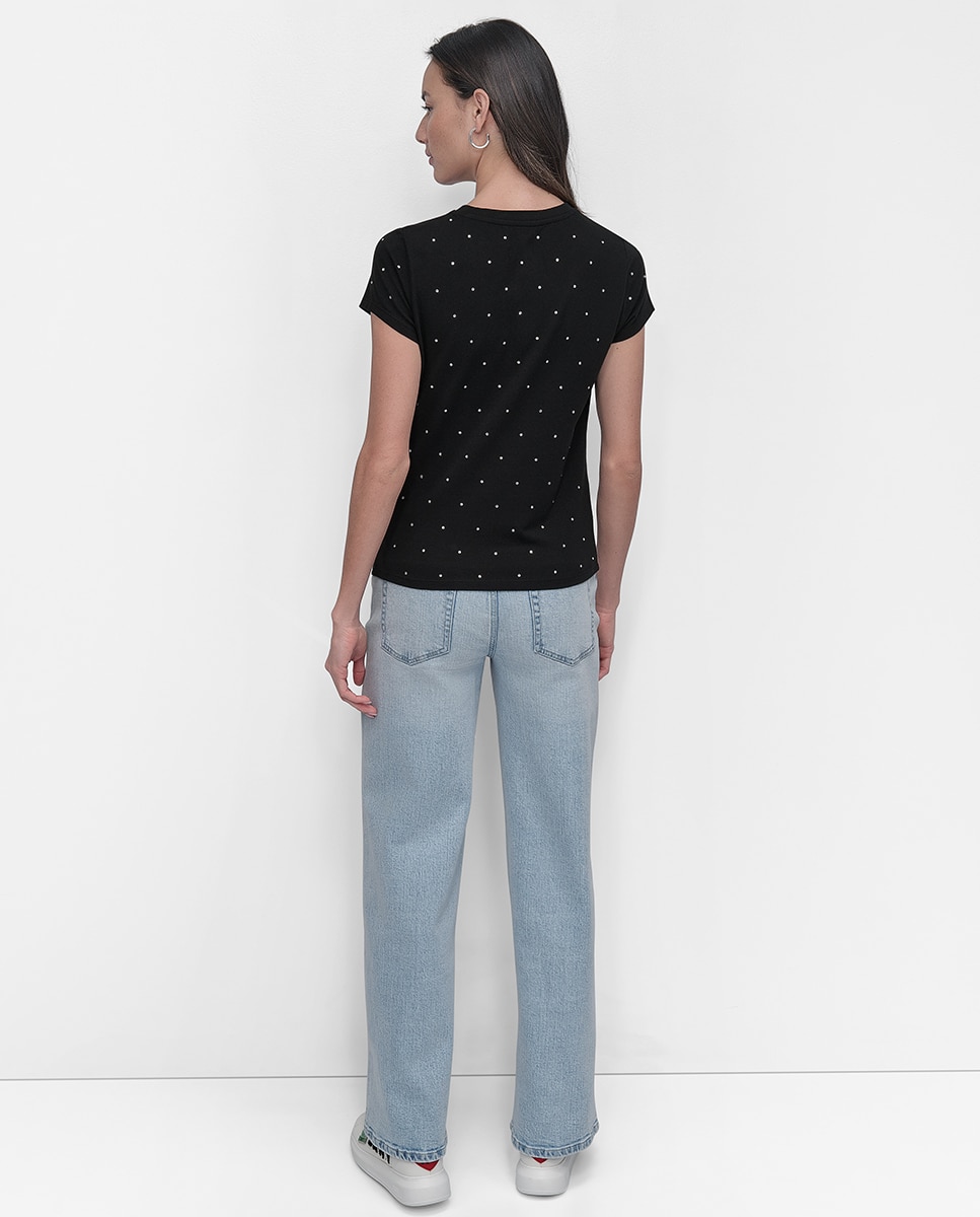 T-shirt de manga curta com decote redondo. Preto-3