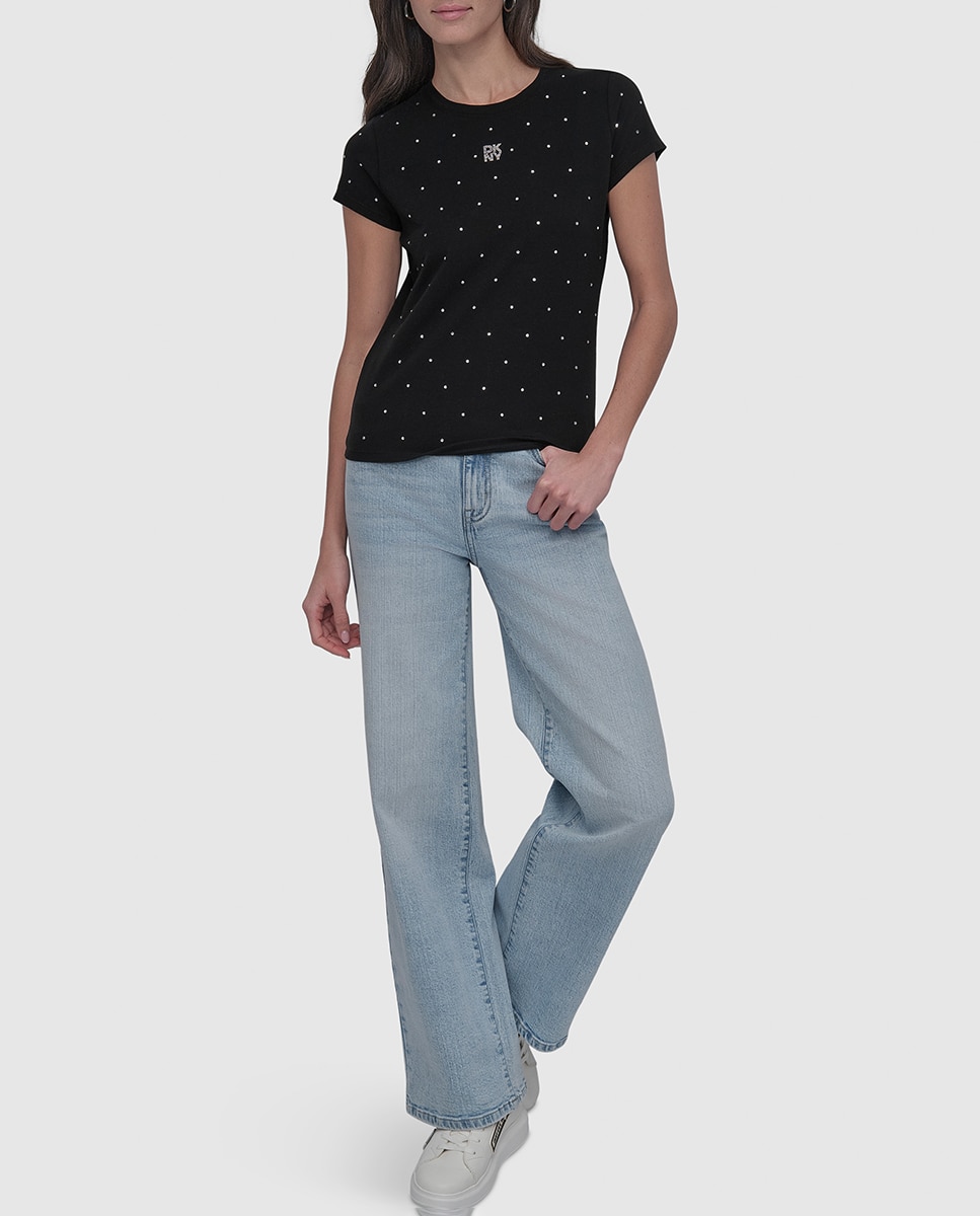 T-shirt de manga curta com decote redondo. Preto-4