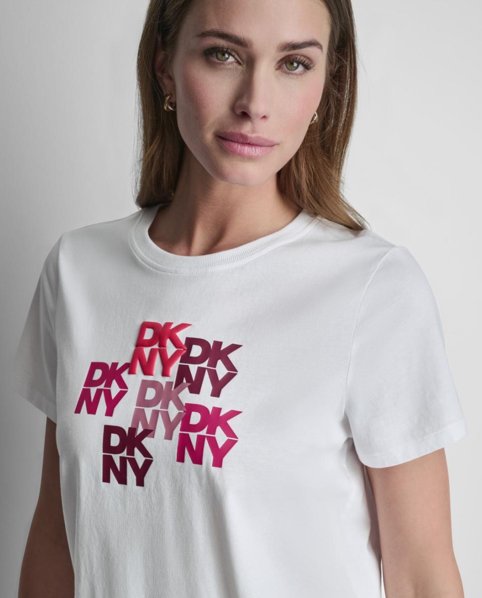 T-shirt com Detalhe de Logótipo à Frente Branco-3