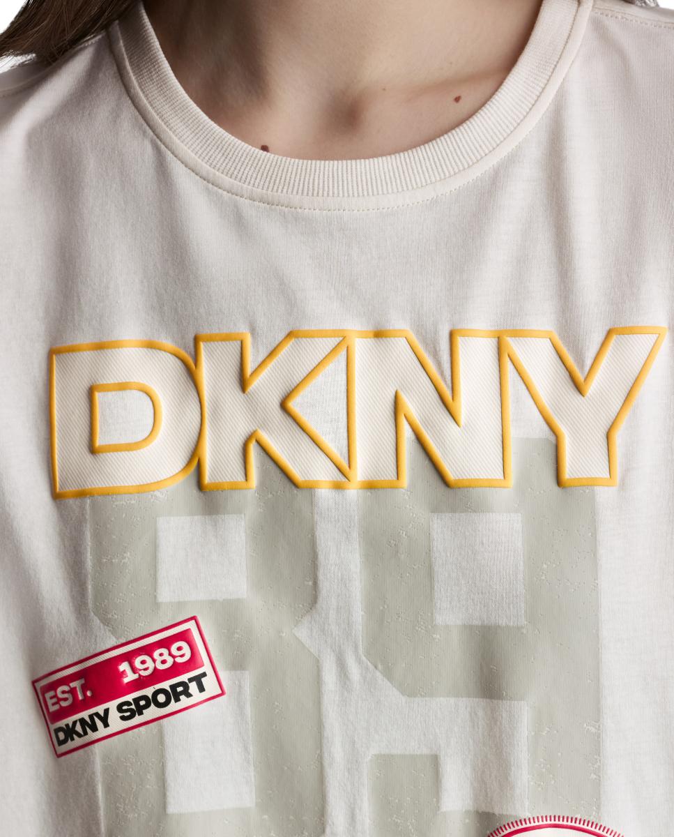 Camiseta de mujer con fit oversize y detalle de parches - Dkny Jeans - Crema Crema-5