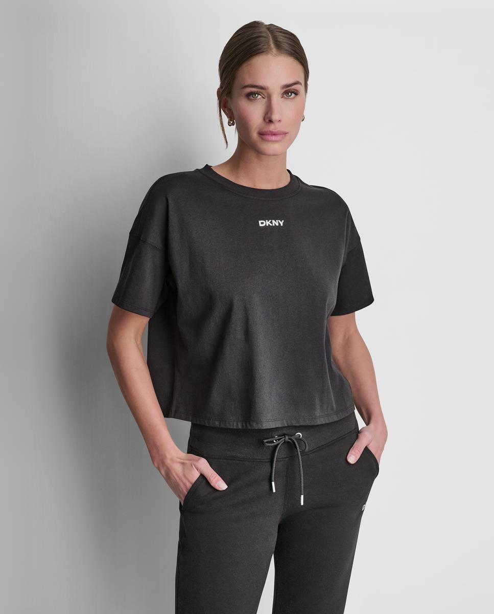 Camiseta de mujer de manga corta y detalle de logo metallic bubble - Dkny Jeans - Negro Negro-1