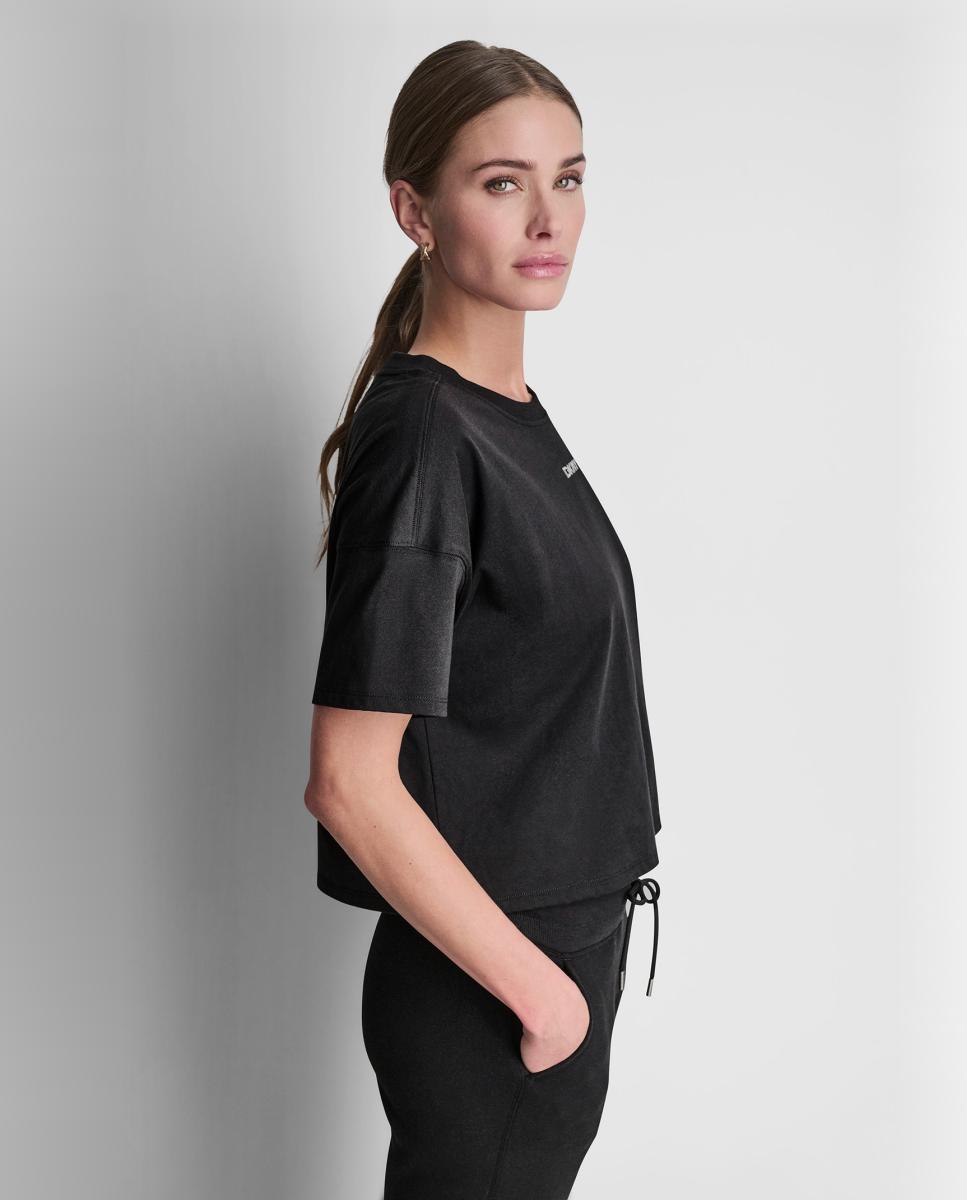 Camiseta de mujer de manga corta y detalle de logo metallic bubble - Dkny Jeans - Negro Negro-3