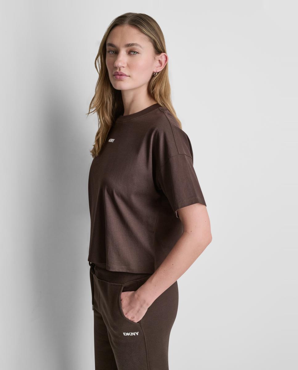Camiseta de mujer de manga corta y detalle de logo metallic bubble - Dkny Jeans - Marrón oscuro Marrón oscuro-2