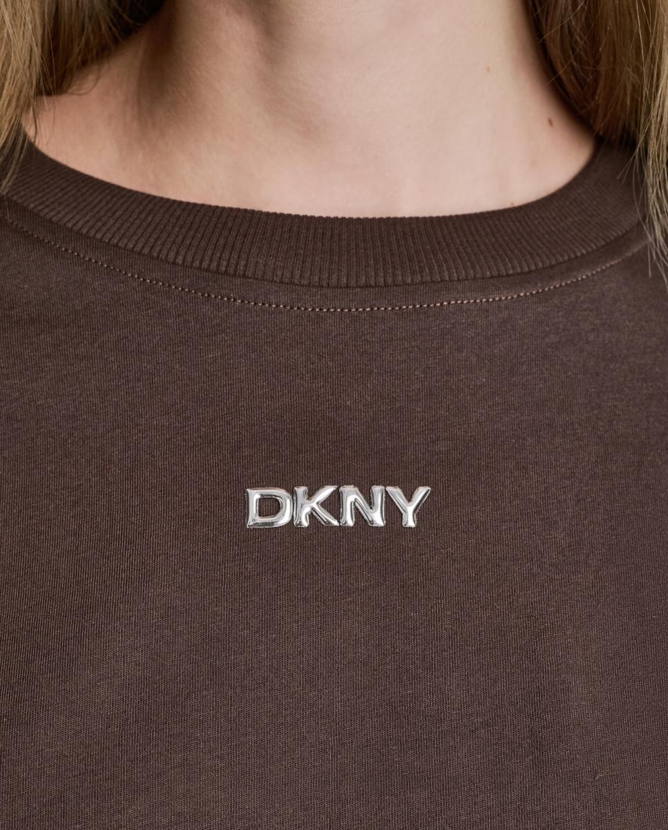 Camiseta de mujer de manga corta y detalle de logo metallic bubble - Dkny Jeans - Marrón oscuro Marrón oscuro-5