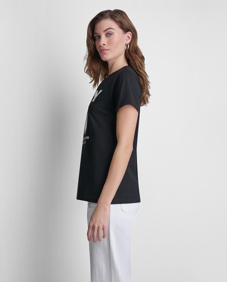 Camiseta de mujer de manga corta y cuello redondo con detalle de gráfico y logotipo - Dkny Jeans - Negro Negro-4